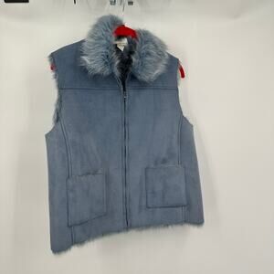 Lisa International Women Vest Sz M Faux Suede Sherpa Lined Y2K Retro Soft Grunge